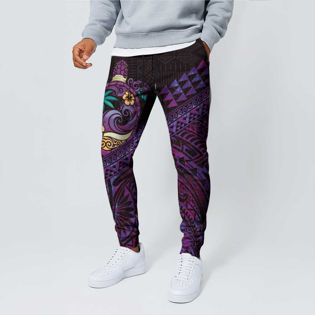 Hawaiian Abstract Sea Turtle Jogger Pants Polynesian Tapa Art and Kakau Tattoo Purple WaterColor LT03 - Polynesian Pride