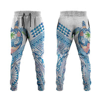 Hawaiian Abstract Sea Turtle Jogger Pants Polynesian Tapa Art and Kakau Tattoo White WaterColor LT03 White - Polynesian Pride