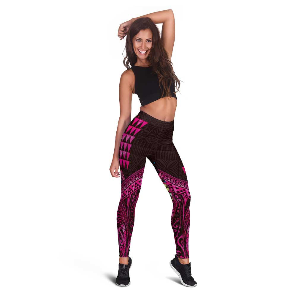 Hawaiian Abstract Sea Turtle Leggings Polynesian Tapa Art and Kakau Tattoo Pink WaterColor LT03 - Polynesian Pride
