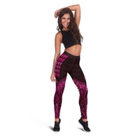 Hawaiian Abstract Sea Turtle Leggings Polynesian Tapa Art and Kakau Tattoo Pink WaterColor LT03 - Polynesian Pride