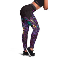 Hawaiian Abstract Sea Turtle Leggings Polynesian Tapa Art and Kakau Tattoo Purple WaterColor LT03 - Polynesian Pride