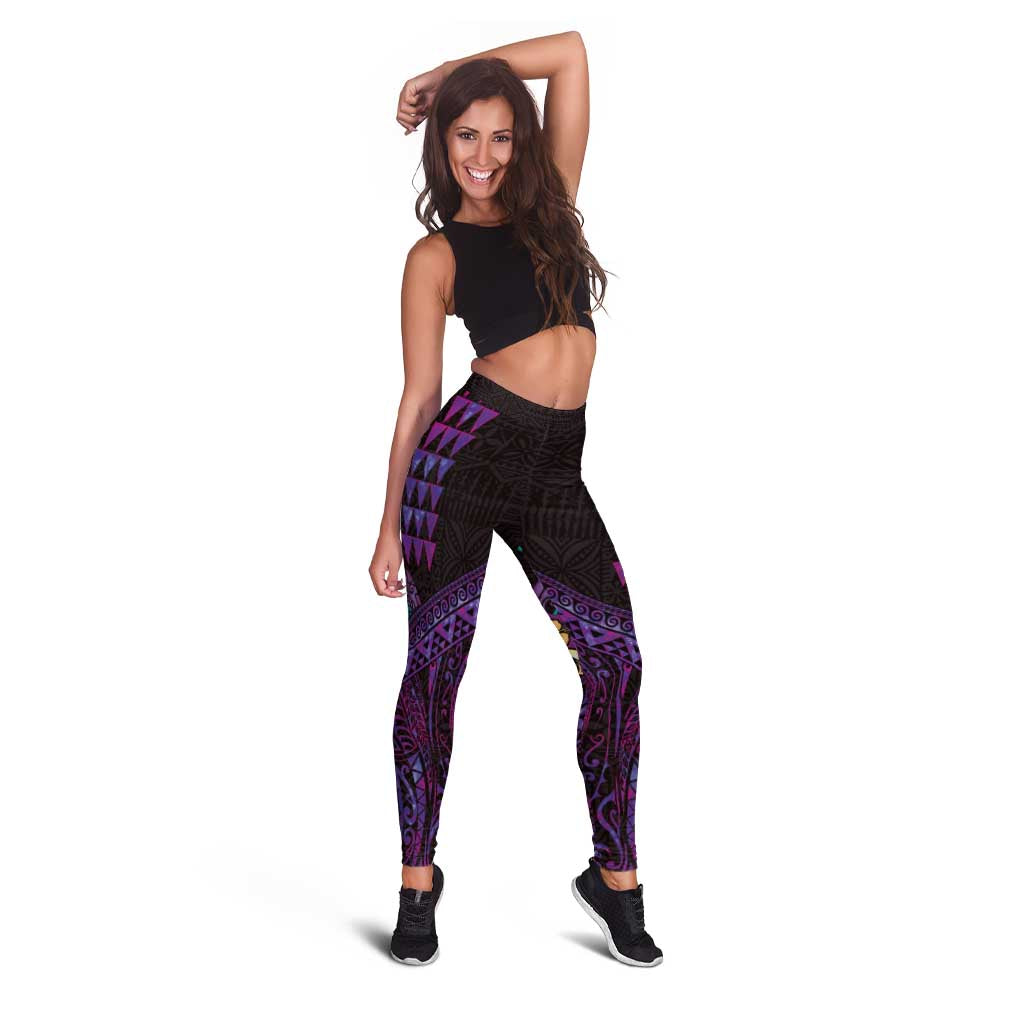 Hawaiian Abstract Sea Turtle Leggings Polynesian Tapa Art and Kakau Tattoo Purple WaterColor LT03 - Polynesian Pride