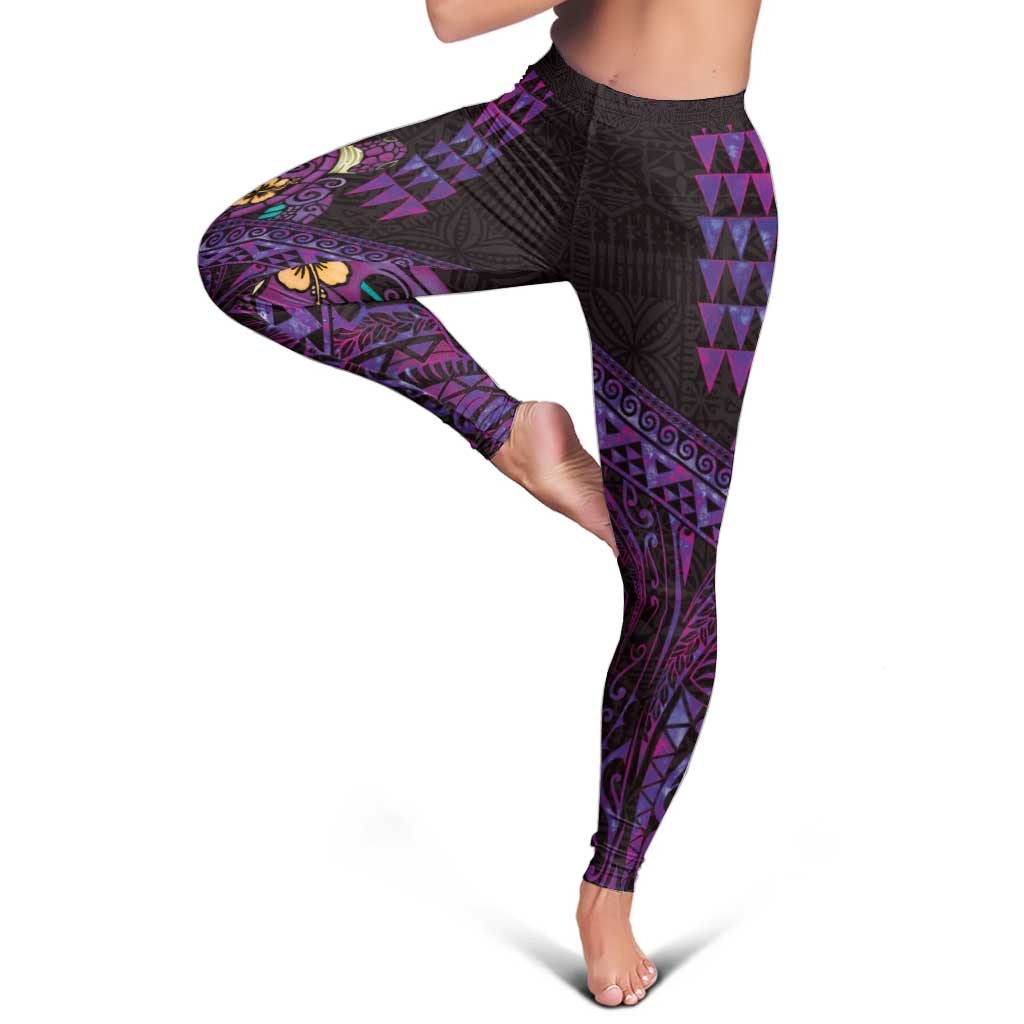 Hawaiian Abstract Sea Turtle Leggings Polynesian Tapa Art and Kakau Tattoo Purple WaterColor LT03 - Polynesian Pride