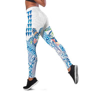 Hawaiian Abstract Sea Turtle Leggings Polynesian Tapa Art and Kakau Tattoo White WaterColor LT03 White - Polynesian Pride