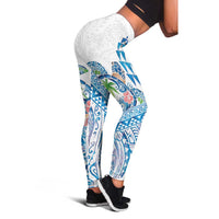Hawaiian Abstract Sea Turtle Leggings Polynesian Tapa Art and Kakau Tattoo White WaterColor LT03 - Polynesian Pride
