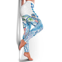 Hawaiian Abstract Sea Turtle Leggings Polynesian Tapa Art and Kakau Tattoo White WaterColor LT03 - Polynesian Pride