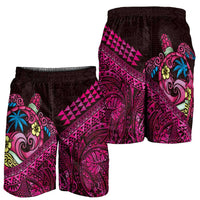 Hawaiian Abstract Sea Turtle Shorts for Men Polynesian Tapa Art and Kakau Tattoo Pink WaterColor LT03 - Polynesian Pride