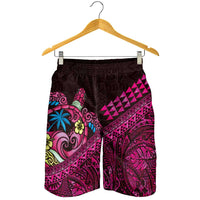 Hawaiian Abstract Sea Turtle Shorts for Men Polynesian Tapa Art and Kakau Tattoo Pink WaterColor LT03 - Polynesian Pride