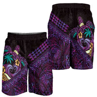 Hawaiian Abstract Sea Turtle Shorts for Men Polynesian Tapa Art and Kakau Tattoo Purple WaterColor LT03 - Polynesian Pride