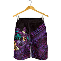 Hawaiian Abstract Sea Turtle Shorts for Men Polynesian Tapa Art and Kakau Tattoo Purple WaterColor LT03 - Polynesian Pride