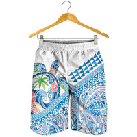 Hawaiian Abstract Sea Turtle Shorts for Men Polynesian Tapa Art and Kakau Tattoo White WaterColor LT03 - Polynesian Pride