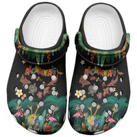 Hawaiian Alohawaii Clogs Shoes - Tribal Sea Animals Tattoo and Tropical Plants LT03 Black - Polynesian Pride