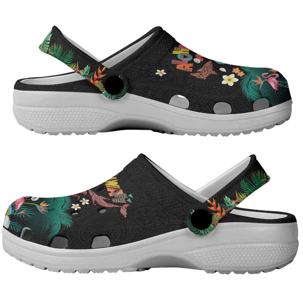 Hawaiian Alohawaii Clogs Shoes - Tribal Sea Animals Tattoo and Tropical Plants LT03 - Polynesian Pride