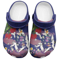 Hawaiian and Japanese Culture Together Clogs Shoes Blue Ohia Lehua Plumeria and Sakura Blooming LT03 Blue - Polynesian Pride
