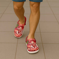 Hawaiian and Japanese Culture Together Clogs Shoes Red Ohia Lehua Plumeria and Sakura Blooming LT03 - Polynesian Pride