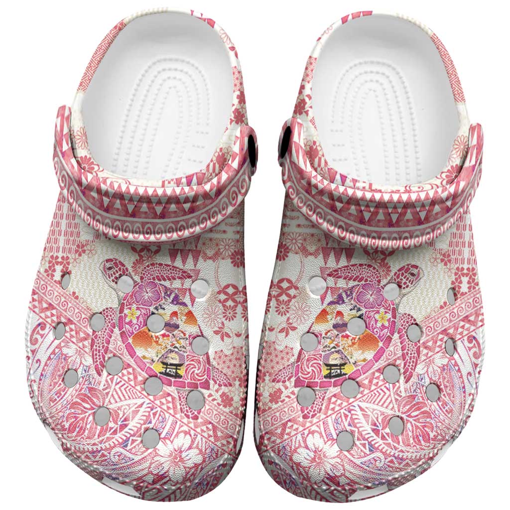Hawaiian and Japanese Culture Together Clogs Shoes Tropical Honu with Japanese Elements Pink Color LT03 Pink - Polynesian Pride