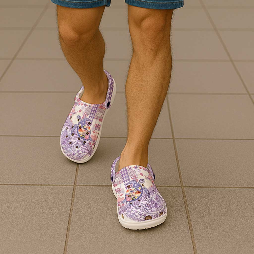 Hawaiian and Japanese Culture Together Clogs Shoes Tropical Honu with Japanese Elements Purple Color LT03 - Polynesian Pride