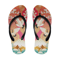 Hawaiian and Japanese Culture Together Flip Flops Kakau Art Tattoo with Cranes and Sakura Spring Vibe LT03 Multicolor - Polynesian Pride