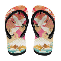 Hawaiian and Japanese Culture Together Flip Flops Kakau Art Tattoo with Cranes and Sakura Spring Vibe LT03 - Polynesian Pride