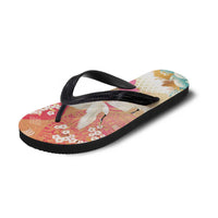 Hawaiian and Japanese Culture Together Flip Flops Kakau Art Tattoo with Cranes and Sakura Spring Vibe LT03 - Polynesian Pride