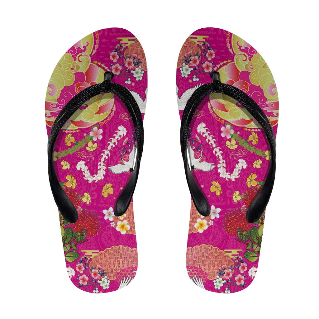 Hawaiian and Japanese Culture Together Flip Flops Kakau Tribal Pattern and Irezumi Art Pink Color LT03 Pink - Polynesian Pride