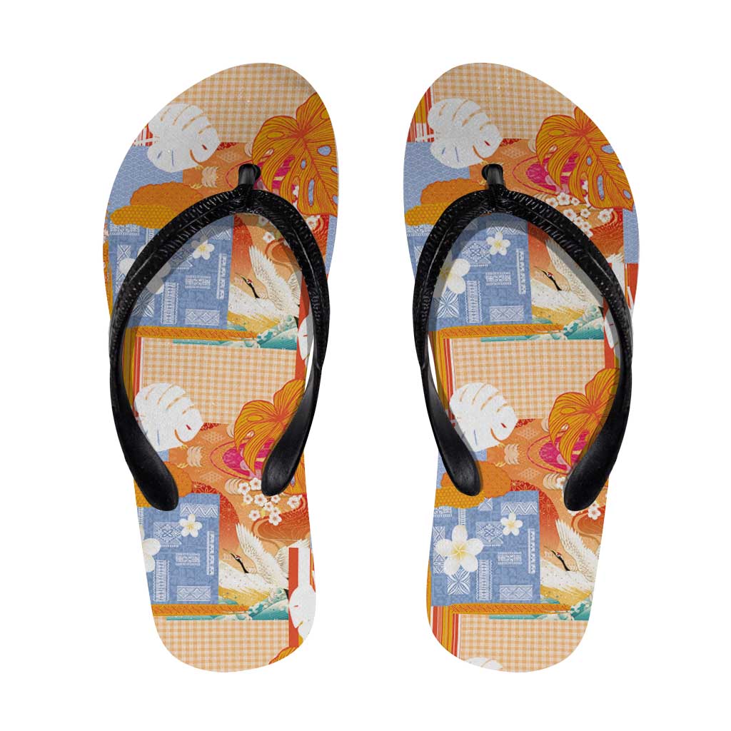 Hawaiian and Japanese Culture Together Flip Flops Palaka Japanese Art and Tropical Motif Tribal Patchwork LT03 Multicolor - Polynesian Pride
