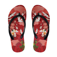 Hawaiian and Japanese Culture Together Flip Flops Red Ohia Lehua Plumeria and Sakura Blooming LT03 Red - Polynesian Pride