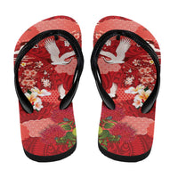 Hawaiian and Japanese Culture Together Flip Flops Red Ohia Lehua Plumeria and Sakura Blooming LT03 - Polynesian Pride