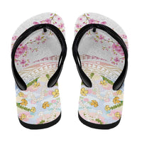 Hawaiian and Japanese Culture Together Flip Flops Tribal Motifs with Lei and Japanese Sakura Pattern LT03 - Polynesian Pride