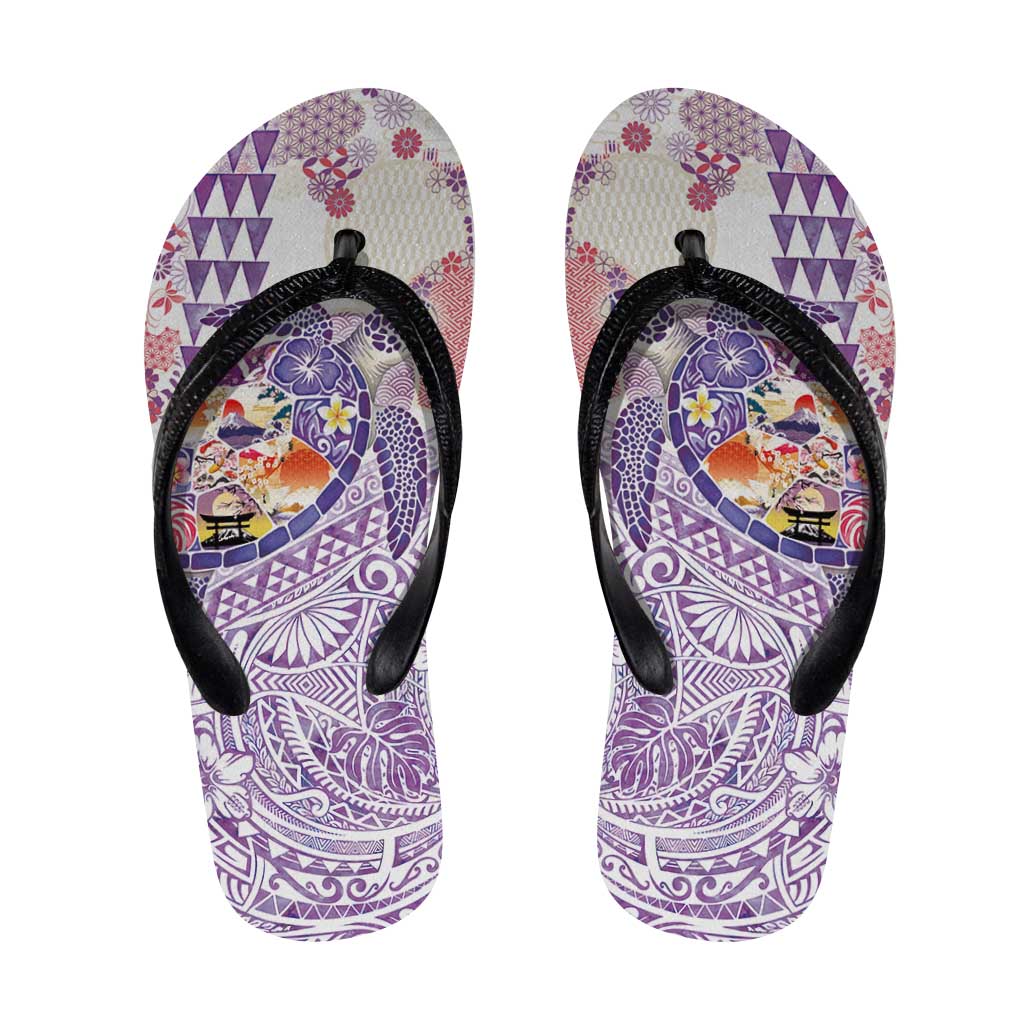 Hawaiian and Japanese Culture Together Flip Flops Tropical Honu with Japanese Elements Purple Color LT03 Purple - Polynesian Pride