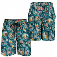 Hawaiian and Japanese Culture Together Shorts for Men Hawaiian Island Shapes with Japanese Landscape Teal Color LT03 - Polynesian Pride
