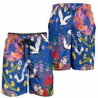 Hawaiian and Japanese Culture Together Shorts for Men Kakau Tribal Pattern and Irezumi Art Blue Color LT03 - Polynesian Pride