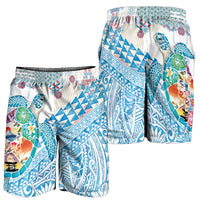 Hawaiian and Japanese Culture Together Shorts for Men Tropical Honu with Japanese Elements Blue Color LT03 - Polynesian Pride