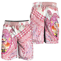 Hawaiian and Japanese Culture Together Shorts for Men Tropical Honu with Japanese Elements Pink Color LT03 - Polynesian Pride
