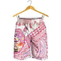 Hawaiian and Japanese Culture Together Shorts for Men Tropical Honu with Japanese Elements Pink Color LT03 - Polynesian Pride