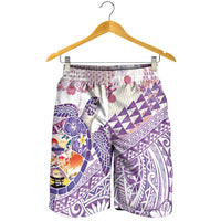 Hawaiian and Japanese Culture Together Shorts for Men Tropical Honu with Japanese Elements Purple Color LT03 - Polynesian Pride