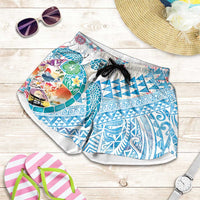Hawaiian and Japanese Culture Together Shorts for Women Tropical Honu with Japanese Elements Blue Color LT03 Blue - Polynesian Pride