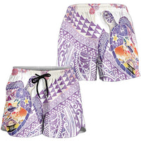 Hawaiian and Japanese Culture Together Shorts for Women Tropical Honu with Japanese Elements Purple Color LT03 - Polynesian Pride