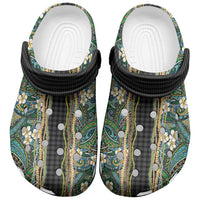 Hawaiian Art Flower Tribal with Lei Clogs Shoes Palaka Pattern Black Color LT03 Black - Polynesian Pride