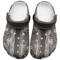 Hawaiian Art Flower Tribal with Lei Clogs Shoes Palaka Pattern Grayscale LT03 Gray - Polynesian Pride
