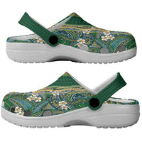 Hawaiian Art Flower Tribal with Lei Clogs Shoes Palaka Pattern Green Color LT03 - Polynesian Pride