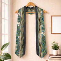 Hawaiian Art Flower Tribal with Lei Graduation Stole Palaka Pattern Black Color
