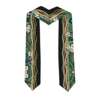Hawaiian Art Flower Tribal with Lei Graduation Stole Palaka Pattern Black Color