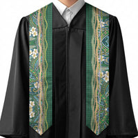 Hawaiian Art Flower Tribal with Lei Graduation Stole Palaka Pattern Green Color