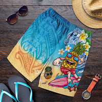Hawaiian Funny Pineapple Surfing Shorts for Men Beach with Tribal Kakau and Plumeria LT03 Multicolor - Polynesian Pride