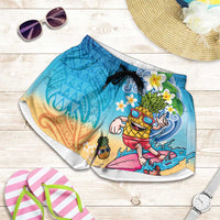Hawaiian Funny Pineapple Surfing Shorts for Women Beach with Tribal Kakau and Plumeria LT03 Multicolor - Polynesian Pride
