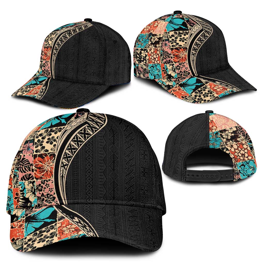 Hawaiian Hibiscus and Tropical Leaves Classic Cap Patchwork Grunge Abstract Tapa Tribal Pattern LT03 - Polynesian Pride
