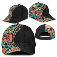 Hawaiian Hibiscus and Tropical Leaves Classic Cap Patchwork Grunge Abstract Tapa Tribal Pattern LT03 - Polynesian Pride