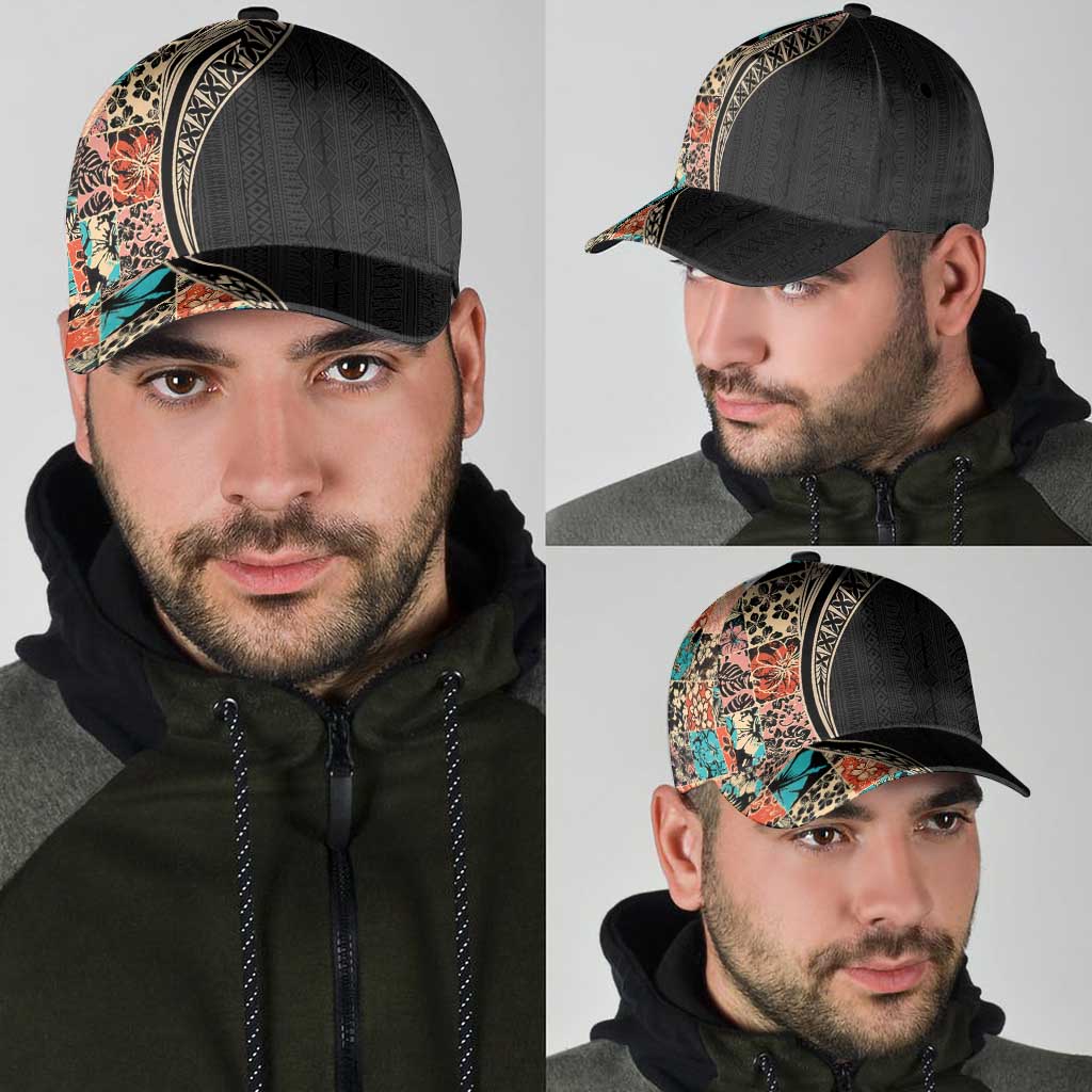 Hawaiian Hibiscus and Tropical Leaves Classic Cap Patchwork Grunge Abstract Tapa Tribal Pattern LT03 - Polynesian Pride