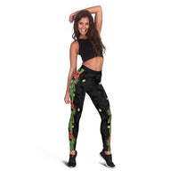 Hawaiian Hibiscus Plumeria Leggings Tropical Leaves